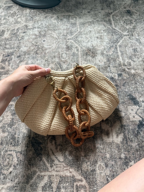 Zara Handbags - Zara Cream Woven Clutch with Brown Woven Chain Strap